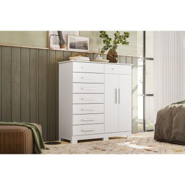 Imagem de Cômoda 8 Gavetas 2 Portas Com Cabideiro Verona Branco