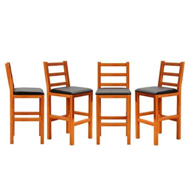 Imagem de Kit 4 Banquetas Para área De Churrasco Madeira Maciça Assento Estofado Preto Gal Jm Móveis