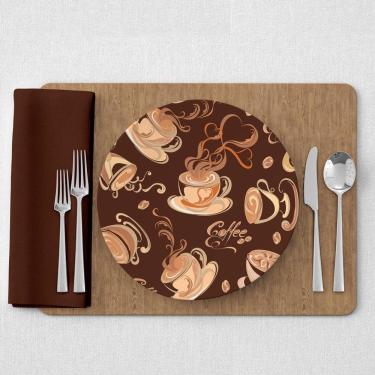 Imagem de Capa De Sousplat Estampado Com Guardanapos Mesa Posta Jogo Americano 06 Lugares Café Tabaco