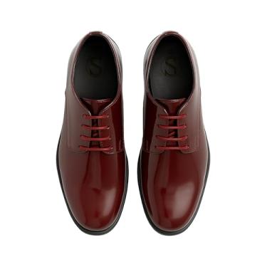 Imagem de Sapato social masculino Derby Patente formal com cadarço e formatura, Borgonha, 1 Little Kid