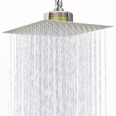 Imagem de Nuodan Chuveiro de chuva grande com filtro - Filtro de chuveiro quadrado de 30,5 cm todo em metal para remover cloro e substâncias nocivas, níquel escovado