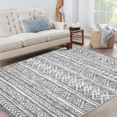 Imagem de COZYLOOM Tapete para sala de estar, 23,5 x 30,5 cm, listrado, moderno, macio com suporte antiderrapante, lavável, camada baixa, resistente a manchas, para sala de estar, sala de jantar, escritório,