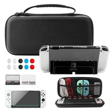 Imagem de FUNDIARY Estojo De Transporte Preto Para Nintendo Switch Oled, Kit Acessórios À Prova Choque Com Armazenamento Portátil, Capa Protetora Transparente Encaixável, Protetor Tela Hd, 2 Suportes Cartões