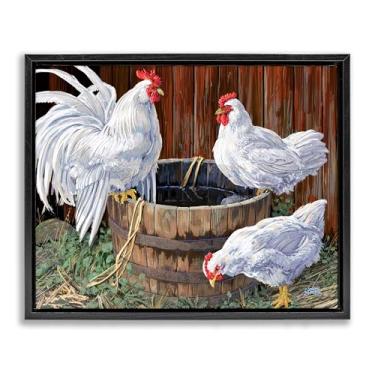 Imagem de Stupell Industries Chatting At Watercooler Chickens Black Framed Floater Canvas Wall Art Design por Joseph Burgess, 78 x 63 cm