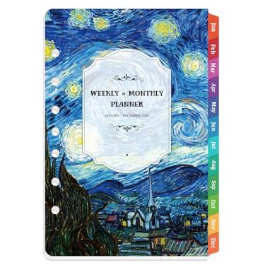 Imagem de BooQool Planner 2024 - A5, 14 x 21 cm, 7 furos, recarga de planejador semanal e mensal