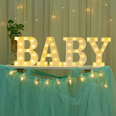 Imagem de GPUSFAK Letras para letreiro para bebês - Letras de LED com número de letra para decoração de mesa de aniversário em casa branca