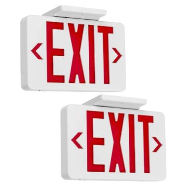 Imagem de GRUENLICH Placa De Saída Led Gruenlich, Luz Emergência Com Dupla Face E Bateria Reserva, Qualificação Ul 924, Ca 120/277 V, Luzes Letras Vermelhas Fiação Padrão Dos Eua Para Empresas, Pacote 2