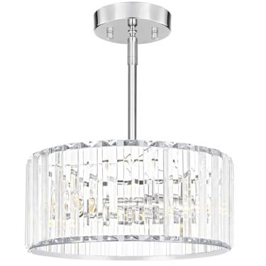 Imagem de Lxybcce Lustre De Cristal Moderno Para Sala Jantar, Luminárias Teto Semi-Embutidas Cromadas, Pendentes Redondas Cozinha, Iluminação 12" Hall Entrada, Quarto E Estar
