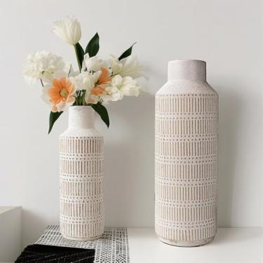 Imagem de LIZOFER Conjunto de 2 vasos de cerâmica para casa de fazenda, para sala de estar, quarto, 40 cm e 28 cm, buquê de flores, para plantas falsas, decoração de casa, escritório, lareira, centro de mesa