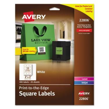 Imagem de Etiquetas permanentes quadradas Avery 22806 5 cm x 5 cm, pacote com 30