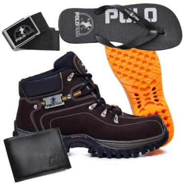 Imagem de Kit Bota Cat Adventure Couro Carteira Cinto Chinelo Coturno trekking T