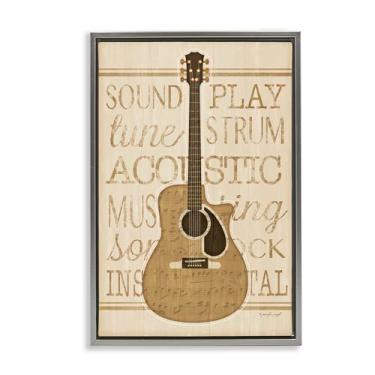 Imagem de Stupell Industries Banda de Garagem Motivo Guitarra Cinza Emoldurado Tela Flutuante Design de Arte de Parede por Jennifer Pugh, 21 x 31