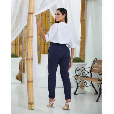 Imagem de Calça Feminina Alfaiataria Com Cinto Moda Social - Etezo, Azul, G