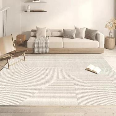 Imagem de Tapete decorativo branco estilo simples para sala de estar, luxuoso, quarto, fácil de limpar, mesa de centro (180 x 280 cm, 71 x 110 pol./Flanela-4)