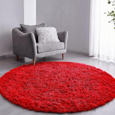 Imagem de Tapete Sala Felpudo Peludo Vermelho Redondo 140 Cm