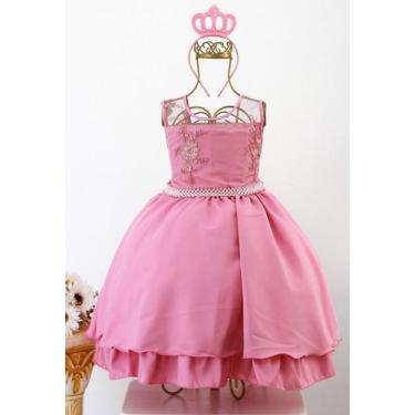 Imagem de Vestido Infantil Rosa Daminha Festa Casamento Luxo E Tiara - Pingo De 