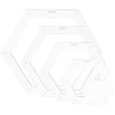 Imagem de BENECREAT Modelo hexagonal de 5 tamanhos, régua de máquina de costura intrincada de acrílico com costura de 0,35 cm para artesanato de retalhos manuais DIY