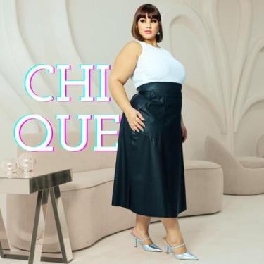Imagem de Saia material ecológico Curvy Plus Size Feminina Cós Alto Elegante - L