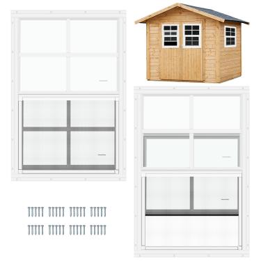 Imagem de Janela de galpão de 35,56 cm x 53,3 cm com vidro temperado, 2 pacotes de janelas embutidas para galinheiros, garagem e casa de brinquedo (branca)