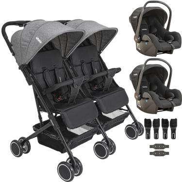 Imagem de Carrinho Kiddo para Gemeos com 2 Bebe Conforto Mascote Grafite