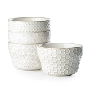 Imagem de MIKIGEY Tigelas de sorvete em relevo, copos de sobremesa de cerâmica de 227 g - conjunto de 4 tigelas de sobremesa, tigelas pequenas de cerâmica para molho de pimenta, caldo de café, festa, frutas