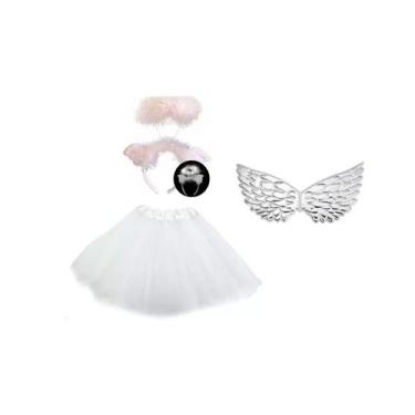 Imagem de Fantasia infantil de anjo com asa prata saia tiara carnaval festas - M