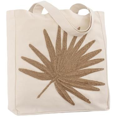 Imagem de Perseverance Trade Bolsa feminina de lona bordada de corda de cânhamo para mulheres, bolsa de algodão reutilizável de folha de bordo de juta rústica com fivela magnética e bolso interno com zíper para