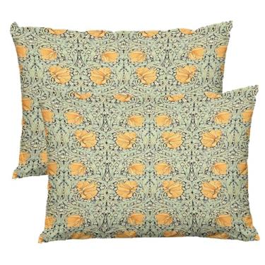 Imagem de William Morris Protetores de travesseiro com zíper tamanho padrão laranja estampa botânica conjunto de 2 fronhas vintage flores antigas capas de almofada de cama modernas de meados do século 51 x 76