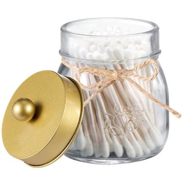 Imagem de SheeChung Pote pequeno de pedreiro, suporte de vidro Qtip, frascos de boticário com tampas, organizadores de banheiro e armazenamento, vasilha de banheiro para cotonetes, fio dental, bolas, cotonetes