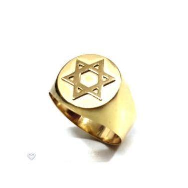 Imagem de Anel Hexagrama Estrela de Davi em Ouro 18k Teor 750 Redondo Grande K65