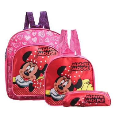 Imagem de Mochila Escolar Minnie Mouse Criança Costas Lancheira+Estojo - TOYS 2U