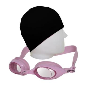 Imagem de Kit Natação Speedo Óculos Splashy Antiembaçante + Touca Tecido (rosa + apvd preta)