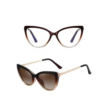 Imagem de Armação Óculos Solar Clip On Gatinho Feminino Para Grau Moda (Marrom)