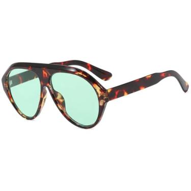 Imagem de VFDHN Óculos de sol grandes da moda para mulheres, retrô, cor de doce, UV400, masculino, esportivo, para dirigir (verde âmbar)