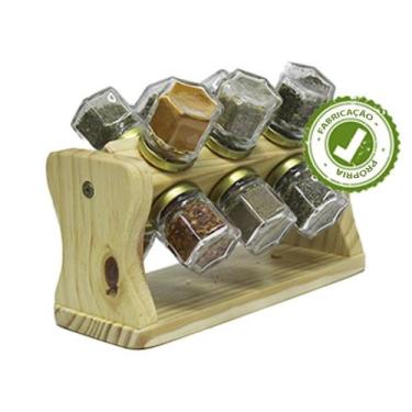 Imagem de Mini Porta Temperos Condimentos 12 Potes De Vidro em Madeira - Beto Mo