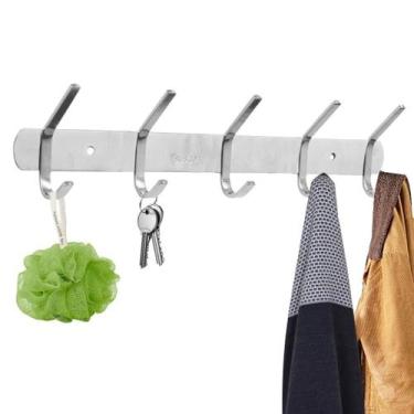 Imagem de Suporte Cabide 5 Ganchos Pendurar Multiuso Parede Aço Inox - Embralumi