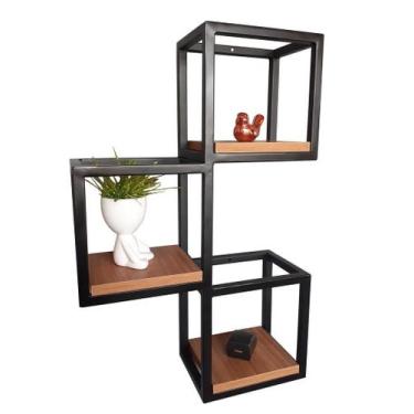 Imagem de Suporte 3 Nichos Industrial De Parede Ferro E Mdf - Ferreira Metal