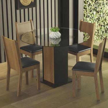 Imagem de Conj. Débora Mesa Tampo De Vidro 4 Cadeiras Preto/Rustic - MADESA