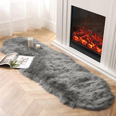 Imagem de Ashler Tapete de pele sintética, tapete felpudo fofo, pele de carneiro ultramacia de 6 x 1,8 m, cinza escuro, felpudo, lavável na máquina, decoração de berçário para quarto, quarto de crianças, sala