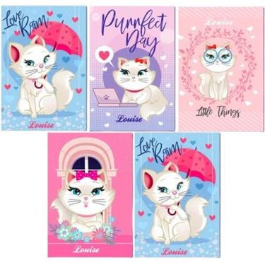 Imagem de Kit 10 Caderno Capa Dura Gatinha Gata Marie Tam Grande Brochurão Refor