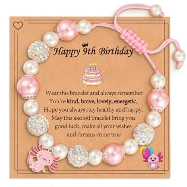 Imagem de VULETO Presentes de aniversário de feliz 1 a 8 anos para meninas e crianças, pulseira de axolote com pingente kawaii ajustável para filha, neta, sobrinha, One Size, Sem Pedra Preciosa