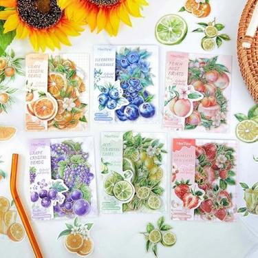 Imagem de Kit de adesivos de scrapbook de frutas, 120 peças, morango, mirtilo e limão, PET transparente, à prova d'água, conjunto de adesivos para lixo, diário, garrafas de água, celular, laptop, decalques para