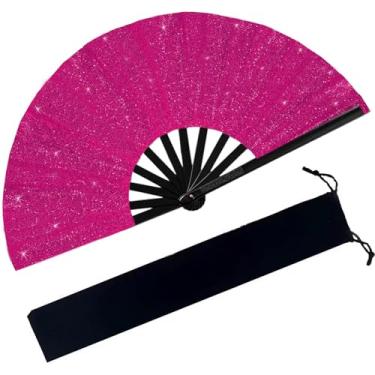 Imagem de Ehonik Ventilador de rave grande de 33 cm, ventiladores para dança de linha com bolsa, ventilador de mão dobrável portátil feminino, ventilador de mão de botas no chão para festa, casamento, decoração