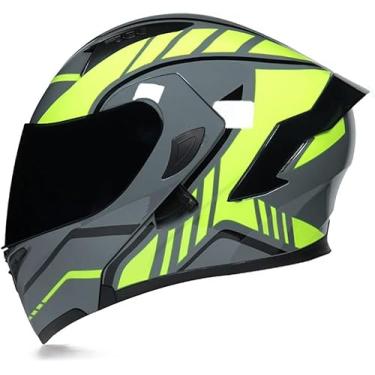 Imagem de Capacete Modular Para Motocicleta Para Adultos, Capacete De Moto Com Viseira Solar Dupla Para Rosto Inteiro Capacete De Motocross Aprovado Pelo Dot Para Homens E Mulheres Scooter, A, XL(61~63cm)