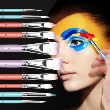 Imagem de Kit de pintura facial para crianças, conjunto de 10 pincéis de artistas profissionais para pintura facial e corporal, kit de arte DIY para Halloween, festas de aniversário, cosplay e maquiagem de