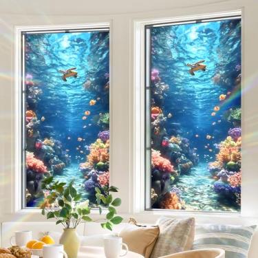 Imagem de BVBOX Película de privacidade para janela 44,5 cm x 99,8 cm, adesivo de película de vitral com bloqueio solar, adesivo decorativo não adesivo para controle de calor de porta doméstica, mundo