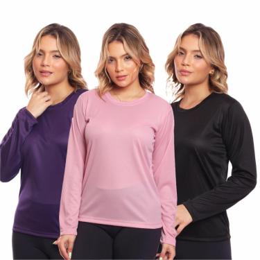 Imagem de Kit 3 Camisa Feminina Camiseta Térmica Proteção Solar Uv .-Feminino