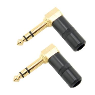 Imagem de 2 Conector Plug P10 Estereo 90 graus Metal Profissional - MXT