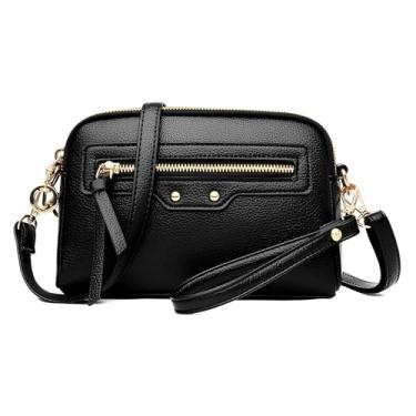 Imagem de LassZone Bolsa de ombro quadrada de couro PU feminina chique bolsa tiracolo bolsa feminina bolsa bolsa bolsa clutch moderna, Preto