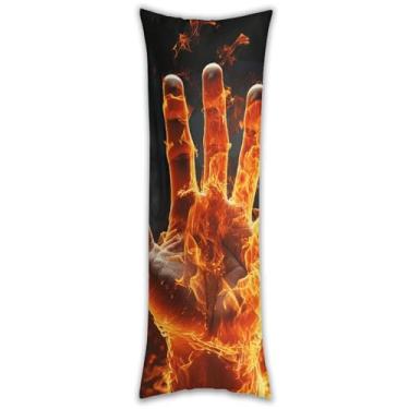 Imagem de Capa de travesseiro de mão com chama de fogo, ultramacia, respirável, longa, 137 x 50 cm, fronha decorativa com zíper oculto, capas de almofada para sofá de quarto